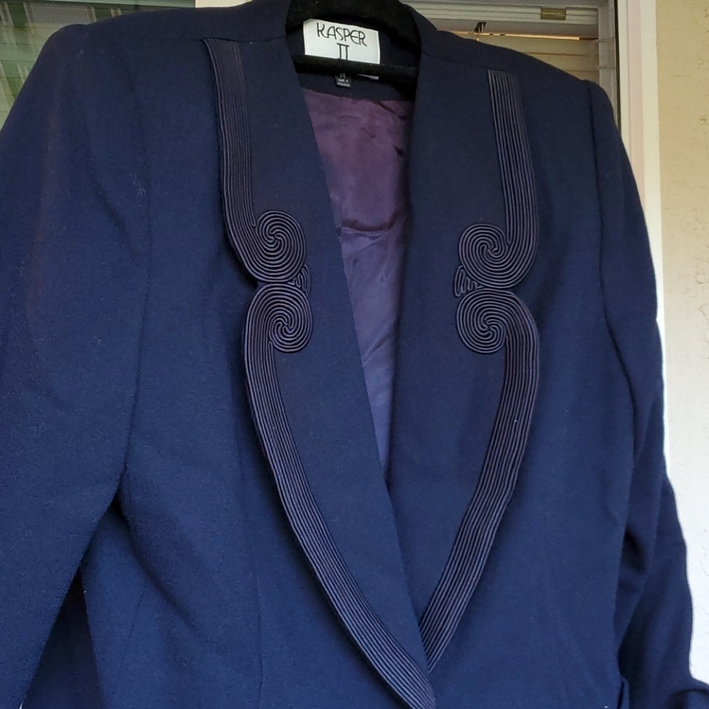 Navy wool blazer and skirt set